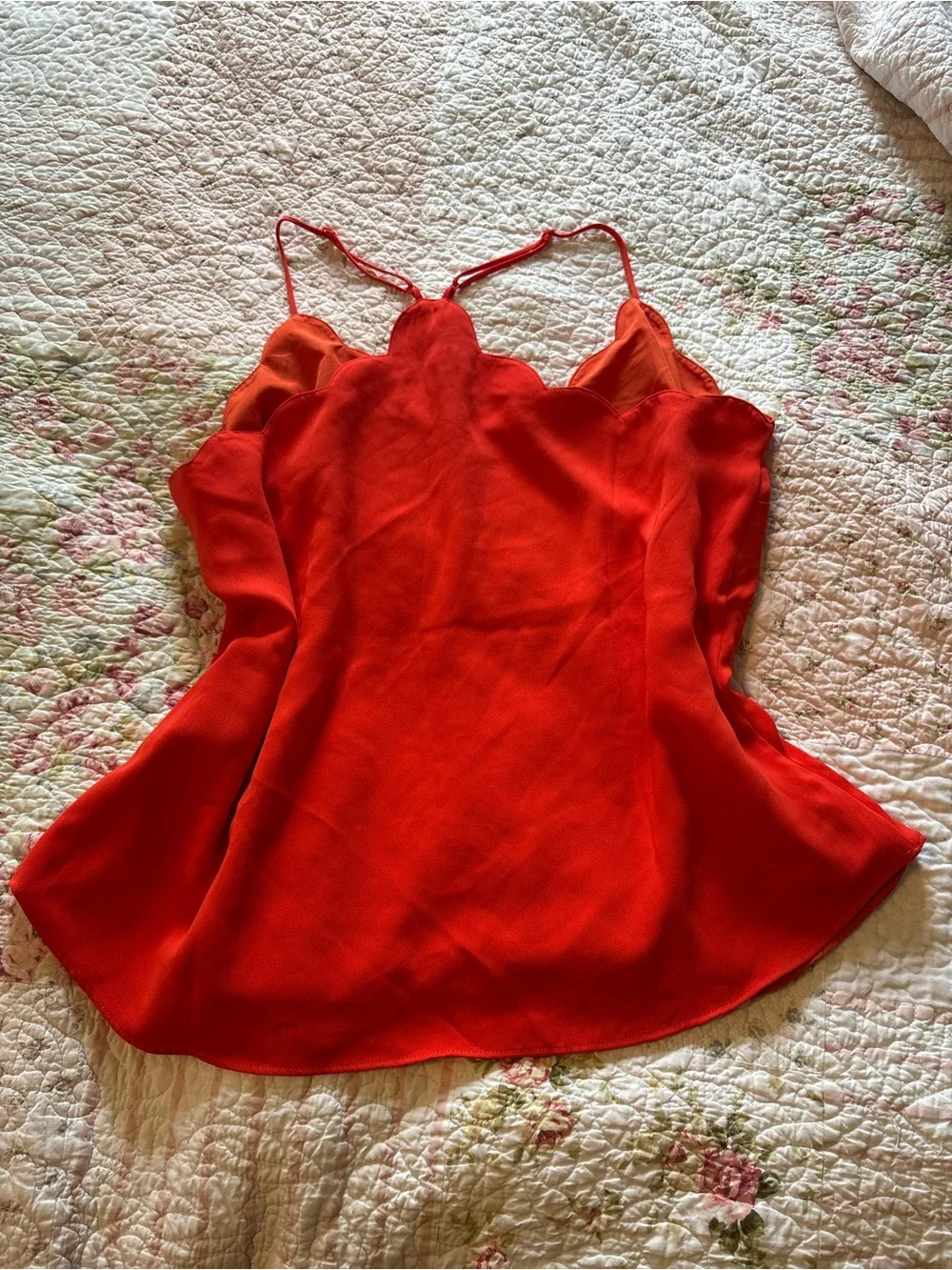 J. Crew Red Scallop-Edge Silk Cami